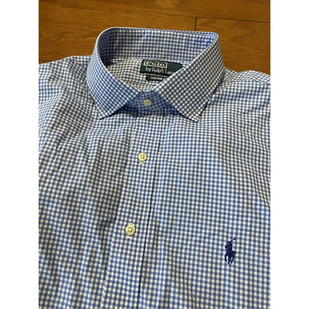 NWT Polo Ralph‎ Lauren Custom Fit Blue Dress Shirt Check Men's 18 34/35 New! $85
